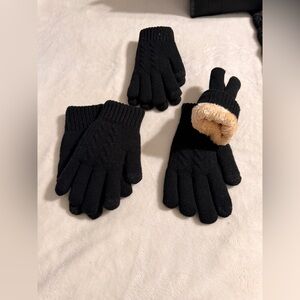 Bundle 3 set of Black Knit Gloves with Faux Fur Lining